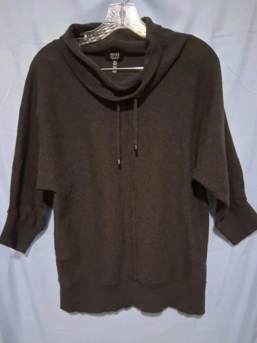 Jones New York Signature Womans Sz Large Charcoal Black Cowl Neck Sweater Top